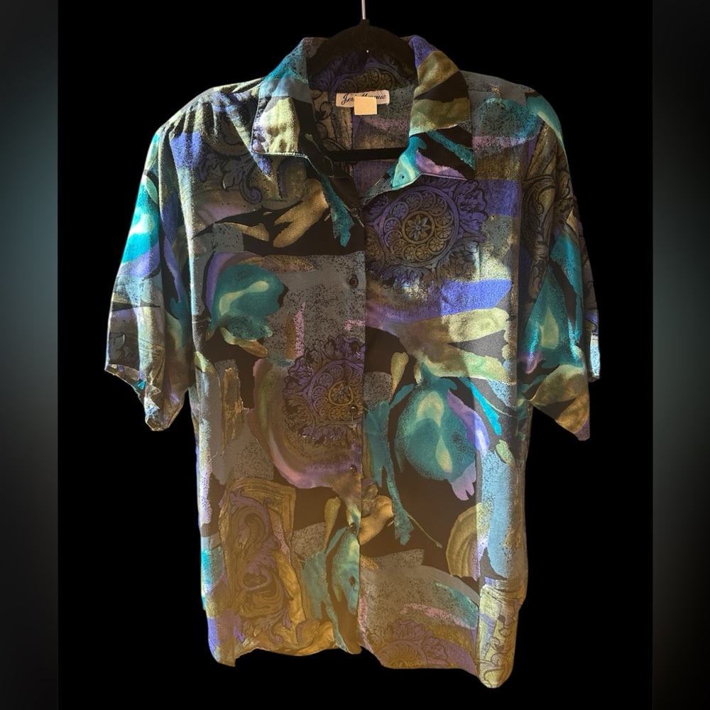 Jeri Marque Vintage Colorful button down  women’s blouse with padded shoulders